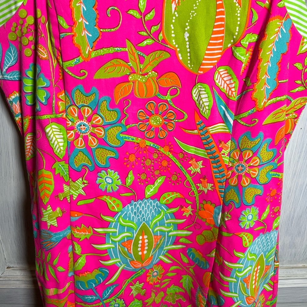 Gretchen Scott Button Back Dress Bright Pink Hummingbird Heaven Floral Preppy - Picture 9 of 11